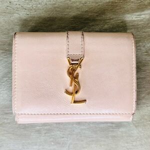 Authentic YSL Yves Saint Laurent Cassandra Leather Trifold Beige Compact Wallet